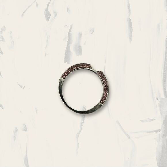 Silver‎ Toned & Pink Rhinestone Notched Stackable Ring Size 5.5 Estimated - Picture 1 of 6
